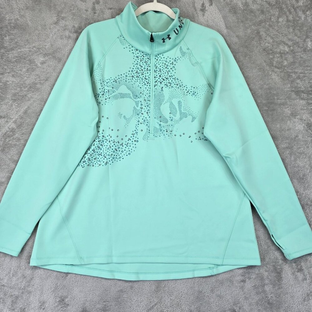 Under Armour ColdGear Pullover Womens Plus 1X Green 1/4 Zip Mock Neck Thermal